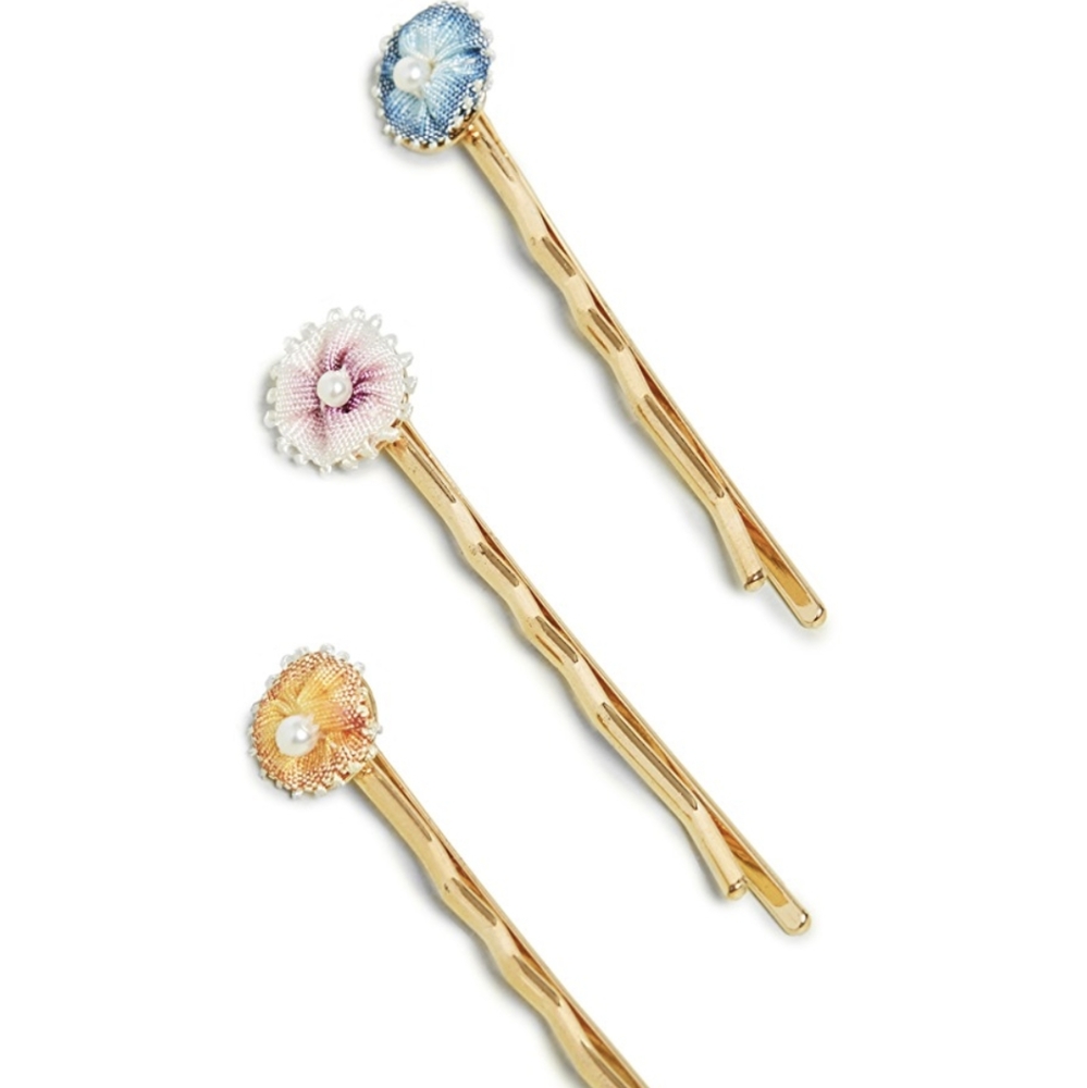 🆕 Sashi 3 Flower Swarovski Pearl Hair Pins - Picture 2 of 6